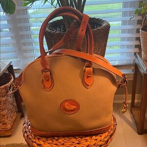 Vintage Dooney & Bourke Dome Shape Large Brown and Taupe Leather Satchel
